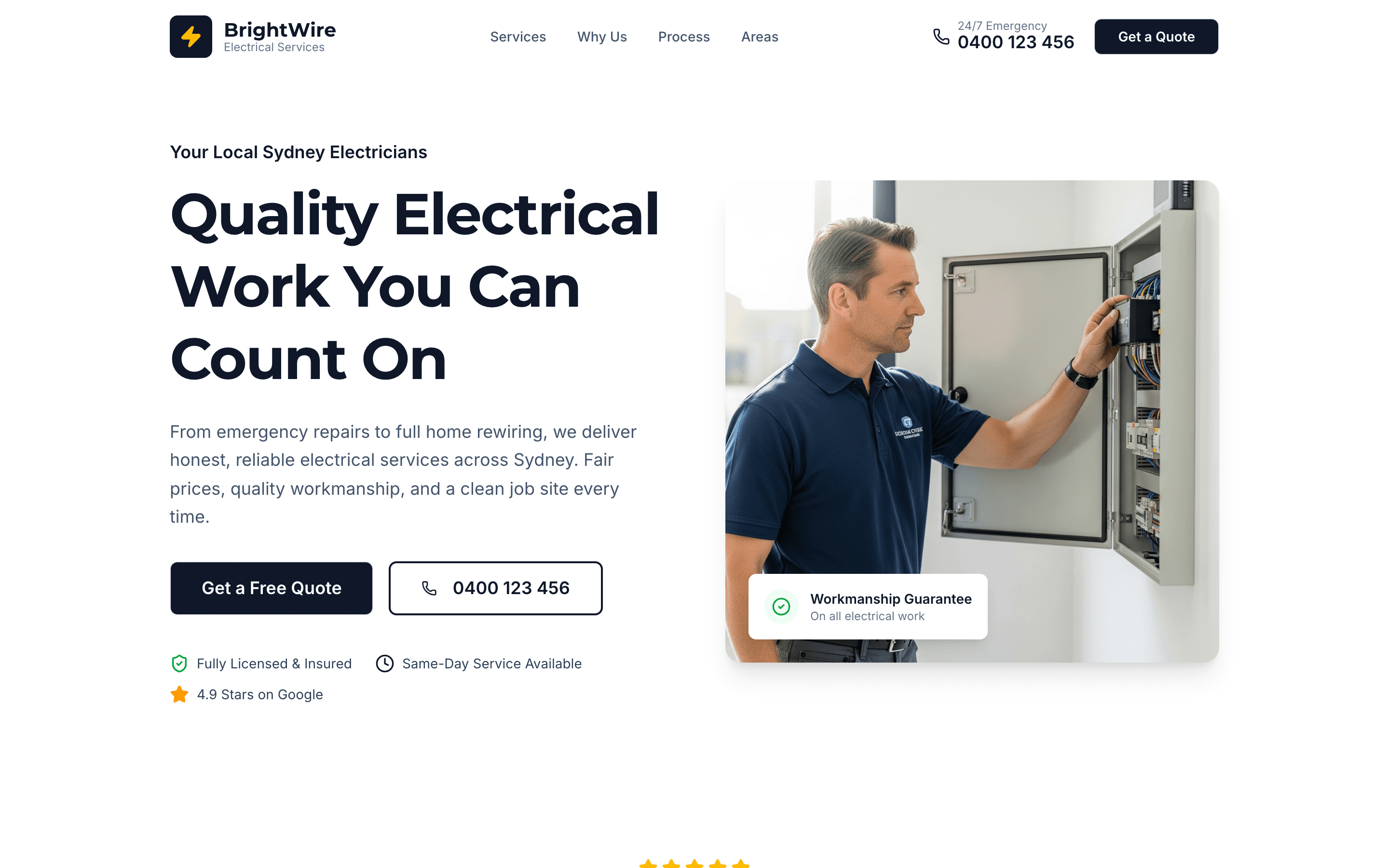 BrightWire Electrical desktop view