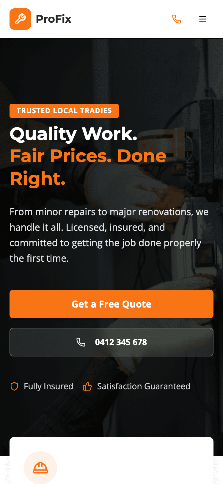 ProFix Handyman mobile view